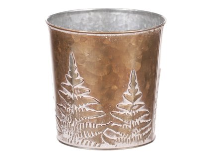 Obal z kovu na květiny, v měděné barvě s kapradím. (Barva Měděná)