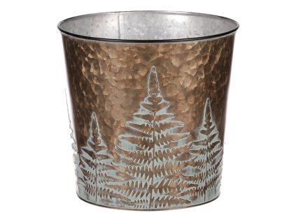 Obal z kovu na květiny, v měděné barvě s kapradím. (Barva Měděná)