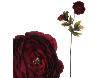 Ranunculus - umělý řezaný, 2 květy, červený (Barva Červená)