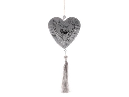 Srdce kovové - závěsná ozdoba, barva šedá (Barva Šedá)