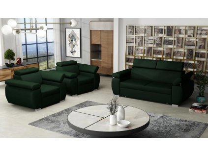 Tmavě zelená sametová sedací souprava Bodie 3+1+1 s polohovacími opěrkami