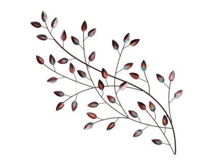 Větev s listy - kovová nástěnná dekorace (Barva Vícebarevná)