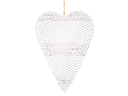 Srdce kovové - závěsná ozdoba, barva bílá-antik (Barva Bílá)