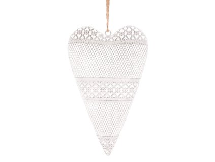 Srdce kovové - závěsná ozdoba, barva bílá-antik (Barva Bílá)