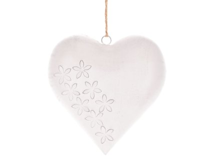 Srdce kovové - závěsná ozdoba, barva bílá-antik (Barva Bílá)