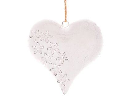 Srdce kovové - závěsná ozdoba, barva bílá-antik (Barva Bílá)