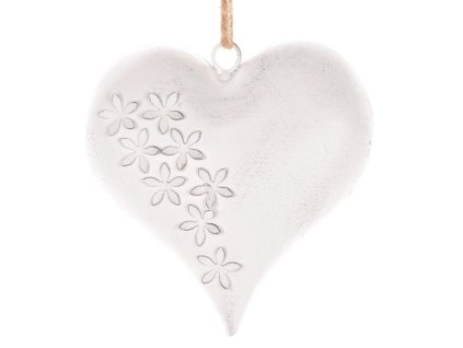 Srdce kovové - závěsná ozdoba, barva bílá-antik (Barva Bílá)