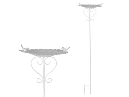 Krmítko/pítko - kovový zápich, květ s ptáčky, bílé (Barva Bílá)