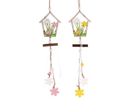 Ptačí budka - dřevěná girlanda, mix 2, cena za balení (2 ks) (Barva Vícebarevná)