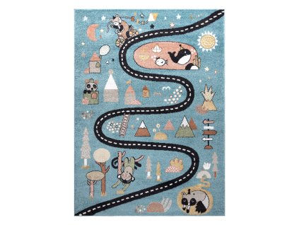 Dětský kusový koberec Fun Route Street animals blue (Rozměry koberců 80x150)