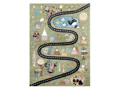 Dětský kusový koberec Fun Route Street animals green (Rozměry koberců 80x150)
