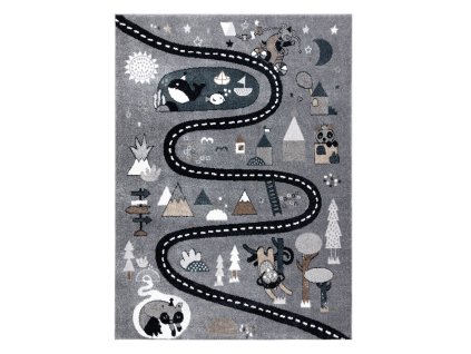 Dětský kusový koberec Fun Route Street animals grey (Rozměry koberců 80x150)