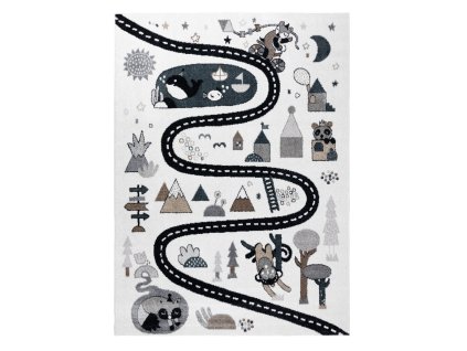 Dětský kusový koberec Fun Route Street animals cream (Rozměry koberců 80x150)