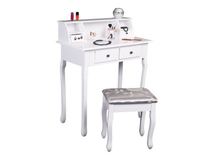 Bílý toaletní stolek RODES NEW s taburetem, 4 šuplíky, elegantní design