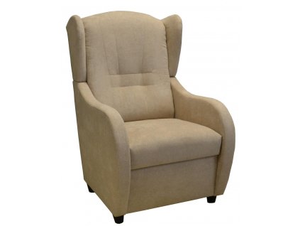 Béžové relaxační křeslo ušák René Aston 2 s dřevěnými nohami