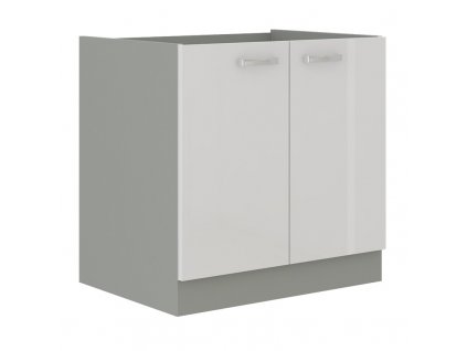 Bílá lesklá kuchyňská skříňka Bolzano 80 cm, šedý korpus, MDF