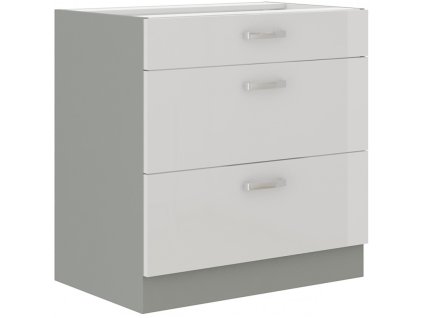 Bílá lesklá kuchyňská skříňka Bolzano 80 D 3S BB se šedým korpusem