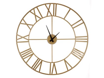 Hodiny nástěnné - pr. 65 cm, kov, římské číslice, zlatá barva (Barva Zlatá)