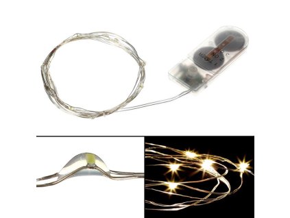 Řetěz s LED světýlky - na baterie, barva teplá bílá (Barva Bílá)