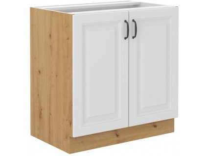 Dvoudvéřová kuchyňská skříňka Stipe 80 cm, bílá/dub artisan, tichá montáž