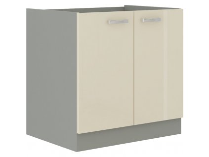 Kuchyňská skříňka Karpo 80 D 2F BB, krémový lesk/šedá, MDF, 80x52x52 cm