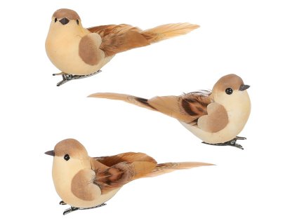 Ptáček s klipem, 3ks v krabičce, cena za 1 krabičku (Barva Hnědá)