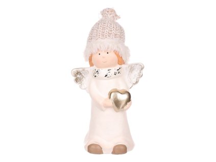 Anděl se zlatým srdcem - keramická figurka, barva béžová (Barva Béžová)