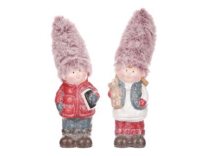 Děti s čepicí - keramické figurky, mix 2, cena za 1 ks (Barva Růžová)