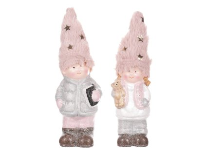 Děti s čepicí - keramické figurky, mix 2, cena za 1 ks (Barva Růžová)