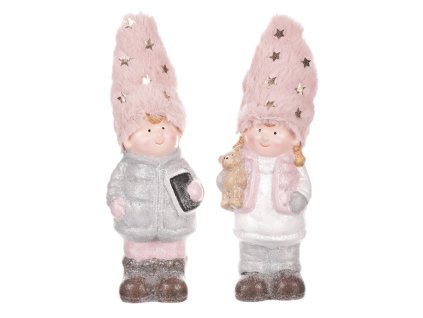 Děti s čepicí - keramické figurky, mix 2, cena za 1 ks (Barva Růžová)