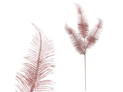 Kapradí - umělá větev, růžová se třpytkami (Barva Růžová)