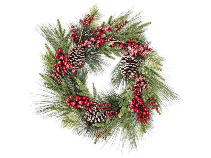 Věnec zdobený - pr. 60 cm, šišky, jehličí a červené bobule (Barva Vícebarevná)