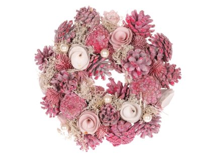 Věnec zdobený - pr. 25 cm, se šiškami, růžový (Barva Růžová)