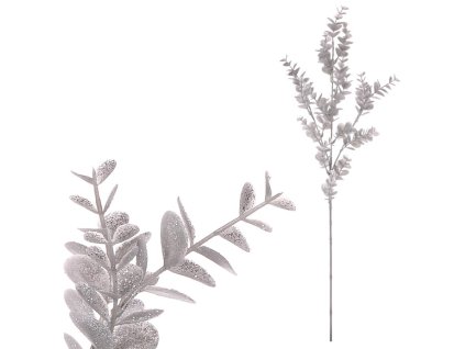 Eukalyptus - umělá větev, stříbrná se třpytkami (Barva Stříbrná)