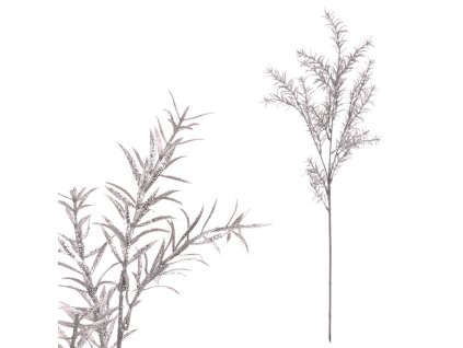 Asparagus - umělá větvička, stříbrná se třpytkami (Barva Stříbrná)