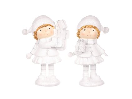 Děti s dárky - polyresin, bílé, mix 2 druhů, cena za 1 ks (Barva Bílá)