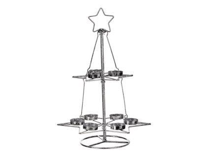 Kovový svícen ve tvaru stromku, barva stříbrná. (Barva Stříbrná)