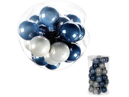 Ozdoby skleněné - pr. 2,5 cm, modré a šedé, cena za balení (36 ks) (Barva Vícebarevná)
