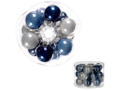 Ozdoby skleněné - pr. 4 cm, modré a šedé, cena za balení (18 ks) (Barva Vícebarevná)