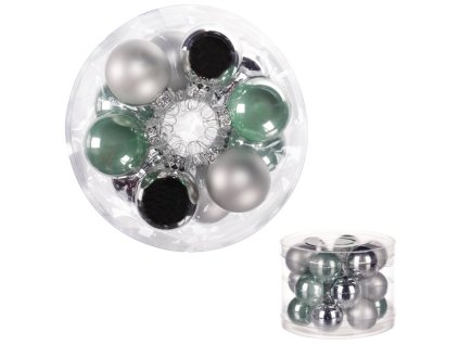 Ozdoby skleněné - pr. 4 cm, zelené a stříbrné, cena za balení (18 ks) (Barva Vícebarevná)