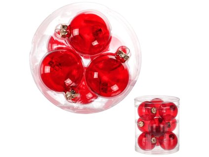 Ozdoby skleněné - pr. 7 cm, barva červená, cena za balení (9 ks) (Barva Červená)
