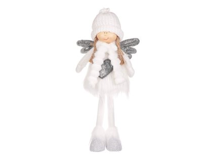 Anděl se srdcem - látková figurka, bílá barva (Barva Bílá)