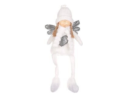 Anděl se srdcem - látková figurka, bílá barva (Barva Bílá)