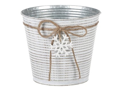 Obal kovový - kulatý, vysoký, s dřevěnou vločkou, bílý (Barva Bílá)