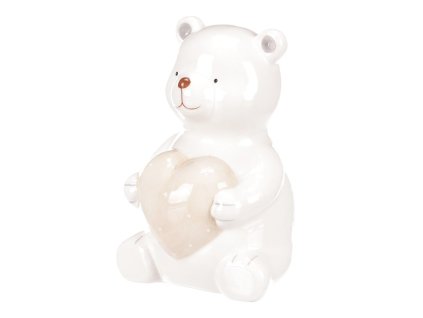 Medvěd se srdcem - keramická figurka, barva bílá (Barva Bílá)