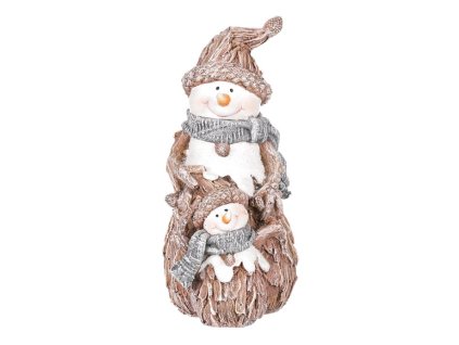 Sněhulák s malým - figurka z polyresinu, imitace dřeva (Barva Hnědá)