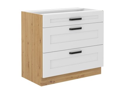 Praktická bílá spodní skříňka LULA 80 D 3S BB s dubem artisan
