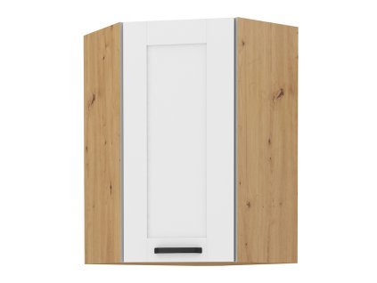 Rohová horní skříňka LULA, bílá/dub artisan, 58x58 cm, tichá dvířka