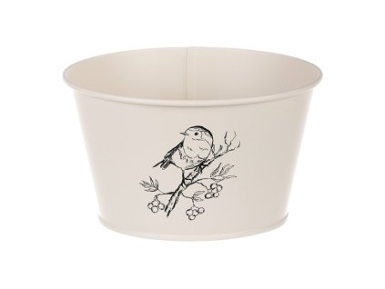 Obal kovový - nízký, motiv ptáčka, barva krémová (Barva Šedá)