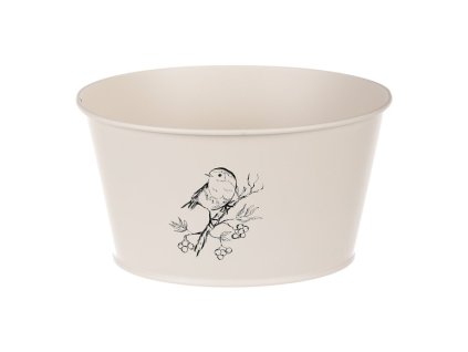 Obal kovový - nízký, motiv ptáčka, barva krémová (Barva Šedá)